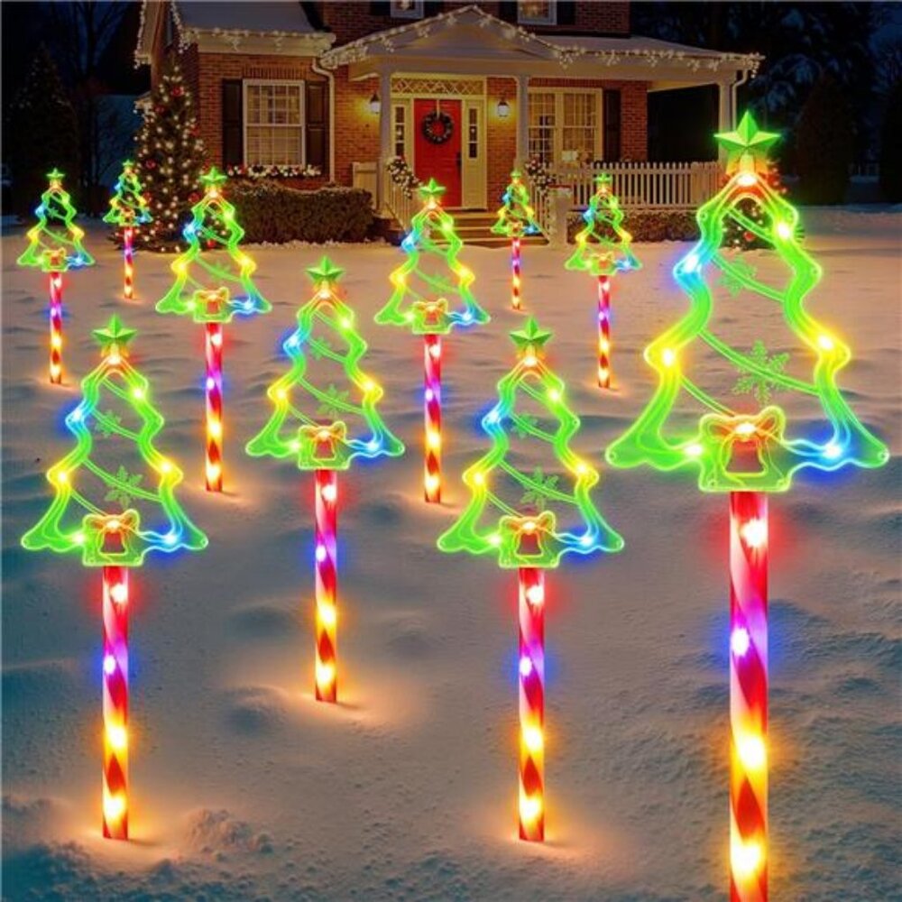WdtPro Solar Christmas Pathway Lights Outdoor Decorations, 10 Pack Xmas Tree‎